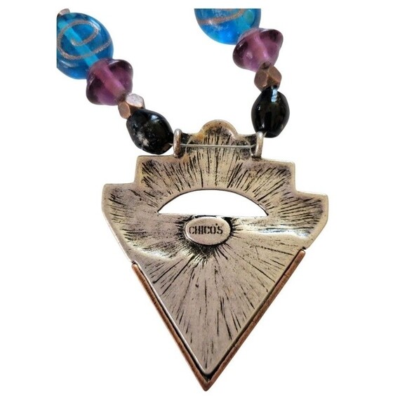 New Chico's Aztec Arrow Art Glass Bead Silver Copper Tone Necklace Earrings Set - Picture 7 of 7